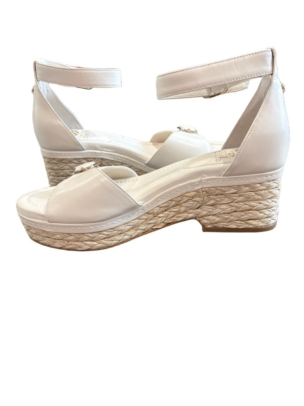 Vince Camuto Women’s Cream Ankle-Strap Espadrille Wedge Sandals. Sz 10 leather